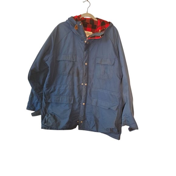 L.L. Bean Baxter State Parka VTG 90s Wool Buffalo Plaid Lined Blue Jacket Large - Picture 1 of 16